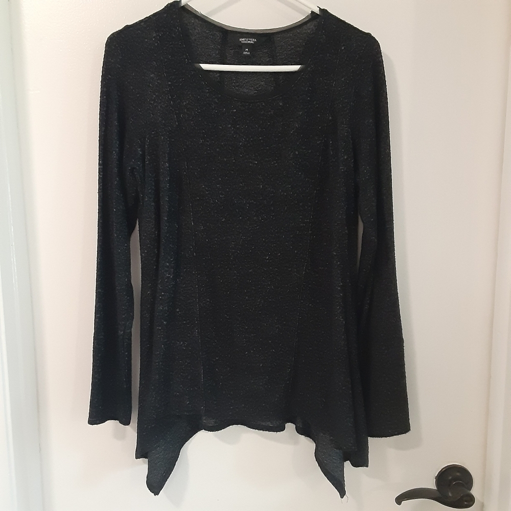 Simply Vera Vera Wang medium marled black long sleeve sharkbite hem top spandex